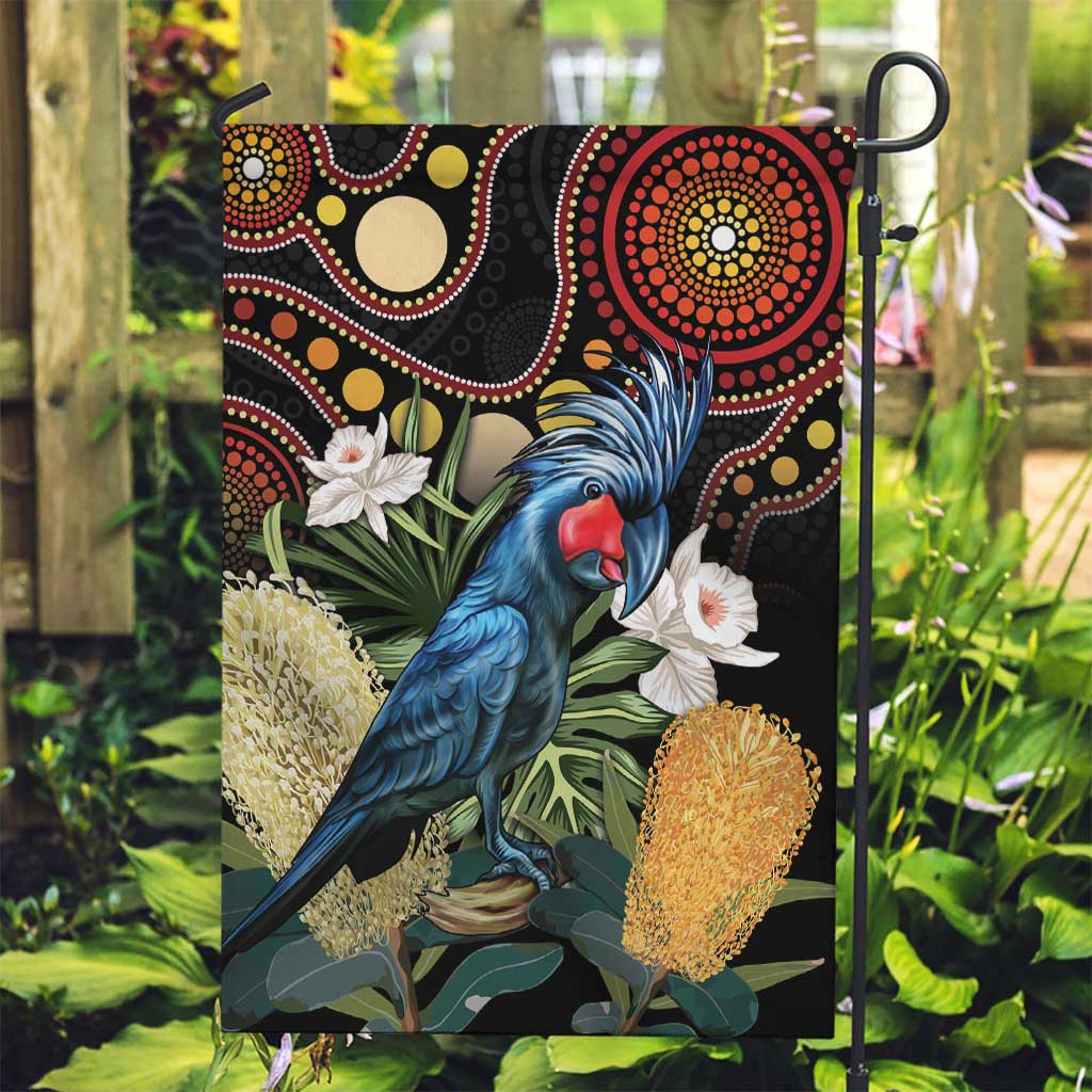 Australia Palm Cockatoo Garden Flag Aussie Banksia - Aboriginal Pattern - Vibe Hoodie Shop