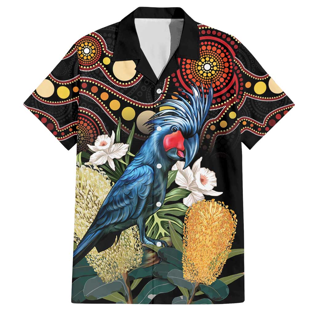 Australia Palm Cockatoo Hawaiian Shirt Aussie Banksia - Aboriginal Pattern - Vibe Hoodie Shop