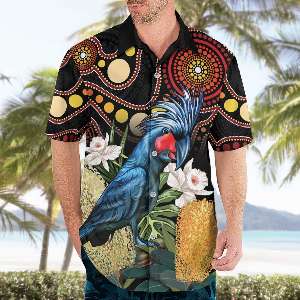 Australia Palm Cockatoo Hawaiian Shirt Aussie Banksia - Aboriginal Pattern - Vibe Hoodie Shop