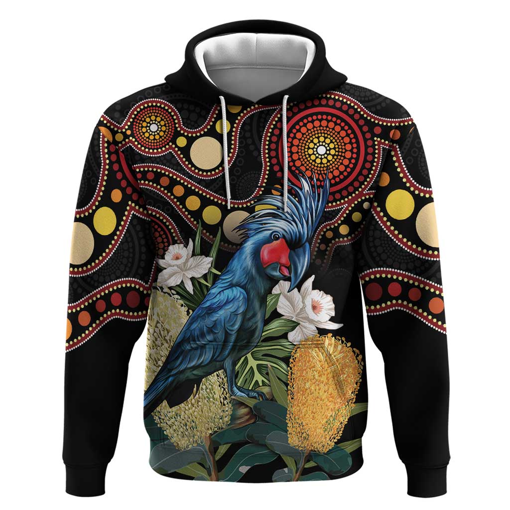Australia Palm Cockatoo Hoodie Aussie Banksia - Aboriginal Pattern - Vibe Hoodie Shop