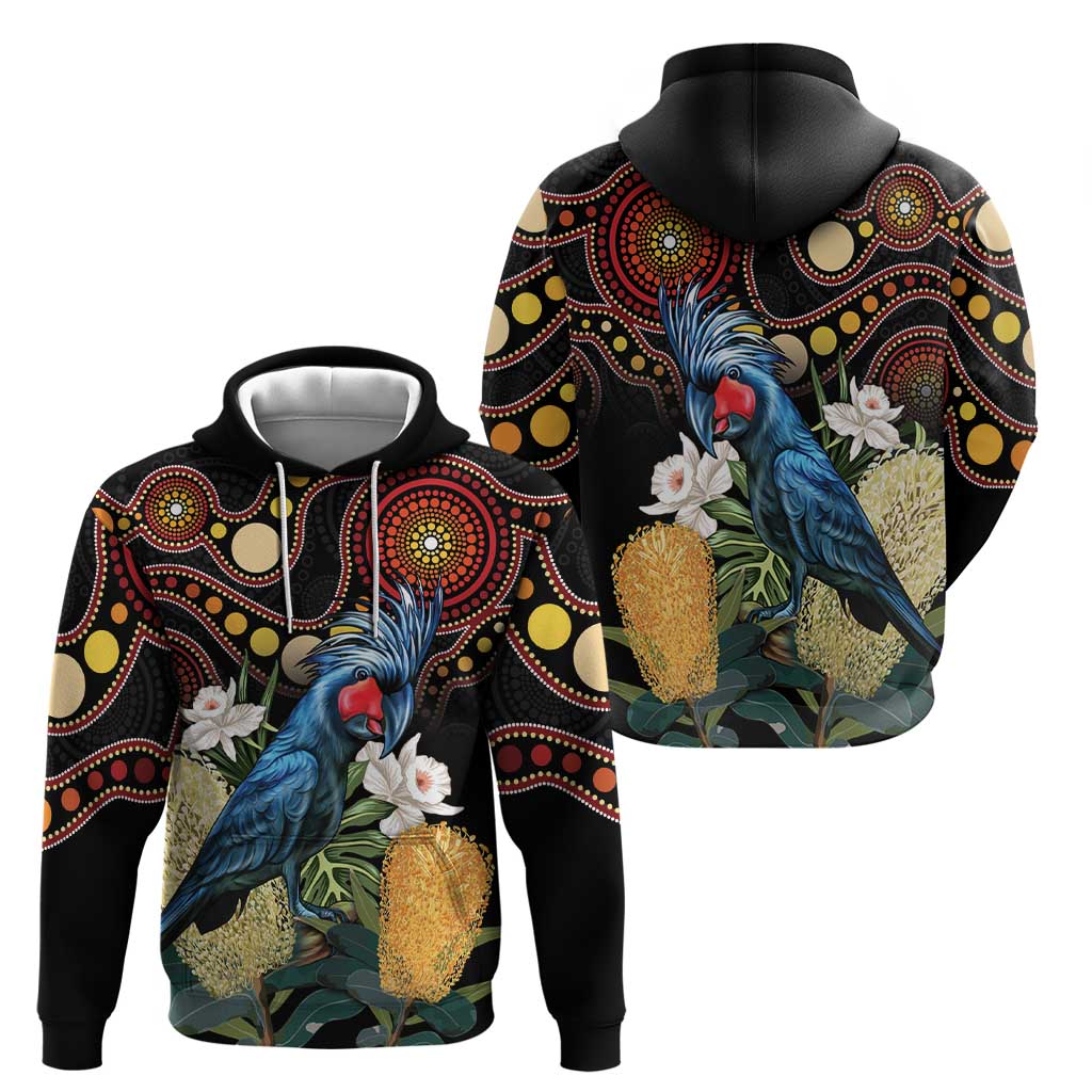 Australia Palm Cockatoo Hoodie Aussie Banksia - Aboriginal Pattern - Vibe Hoodie Shop