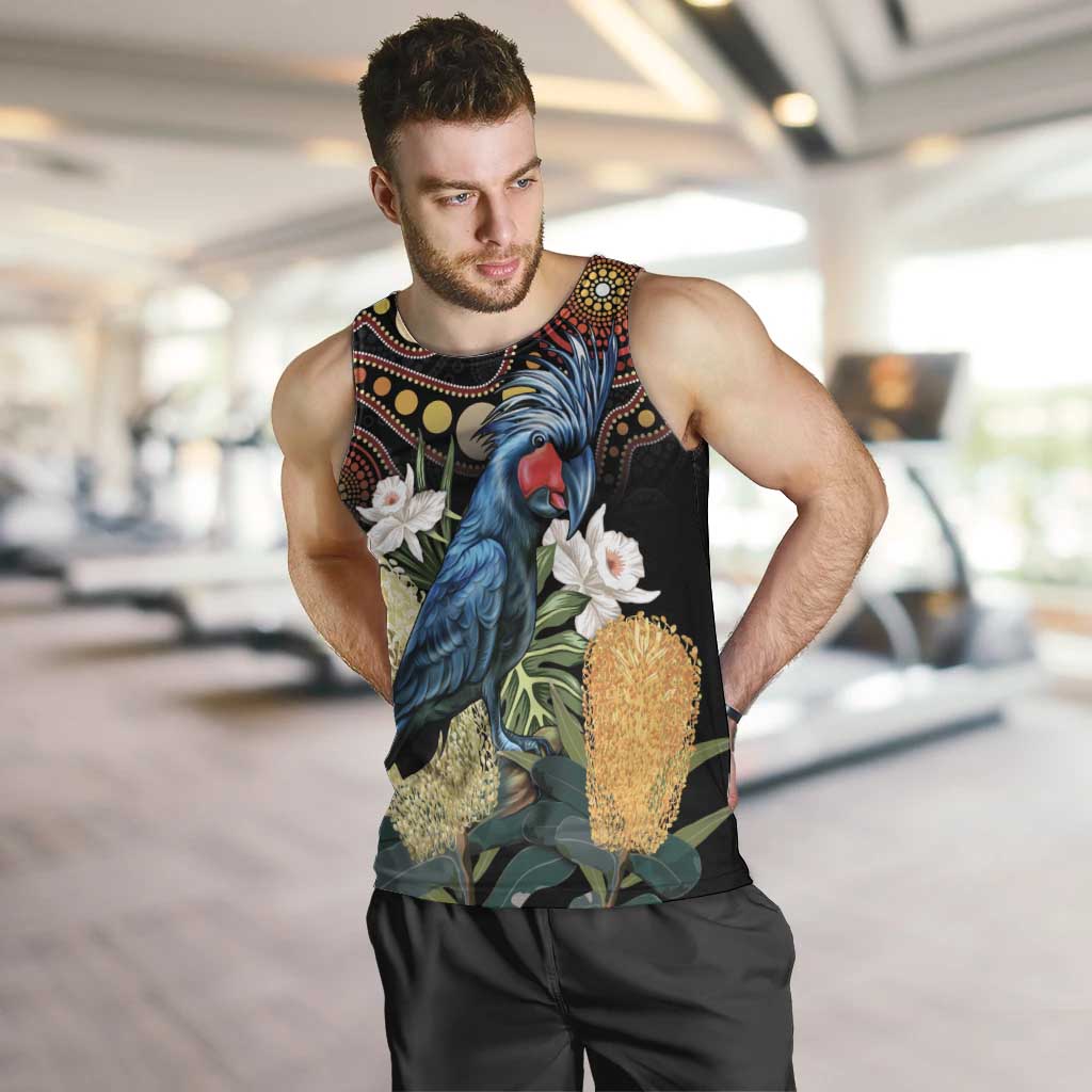 Australia Palm Cockatoo Men Tank Top Aussie Banksia - Aboriginal Pattern - Vibe Hoodie Shop