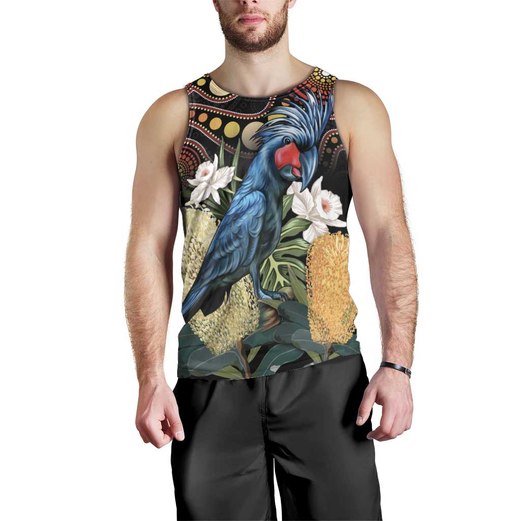 Australia Palm Cockatoo Men Tank Top Aussie Banksia - Aboriginal Pattern - Vibe Hoodie Shop