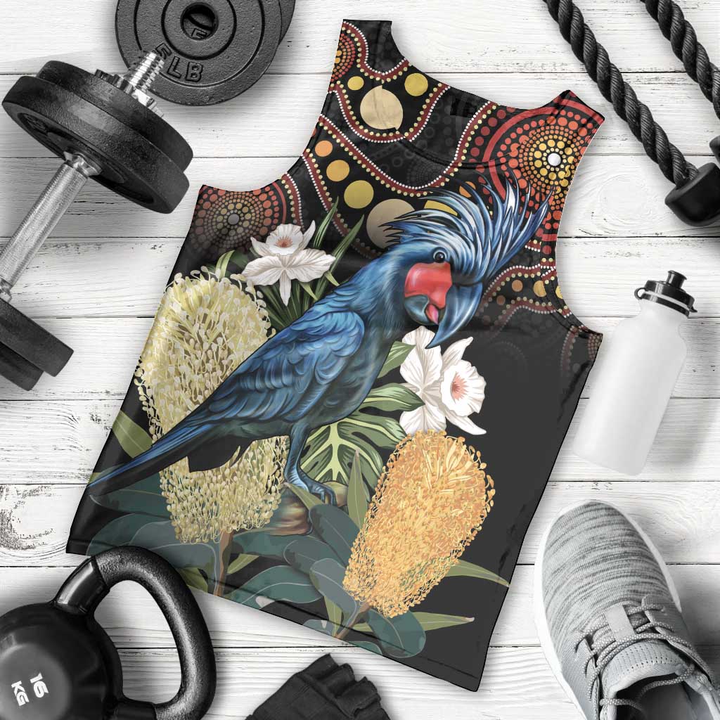 Australia Palm Cockatoo Men Tank Top Aussie Banksia - Aboriginal Pattern - Vibe Hoodie Shop
