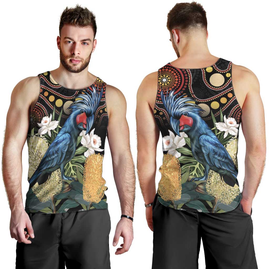 Australia Palm Cockatoo Men Tank Top Aussie Banksia - Aboriginal Pattern - Vibe Hoodie Shop