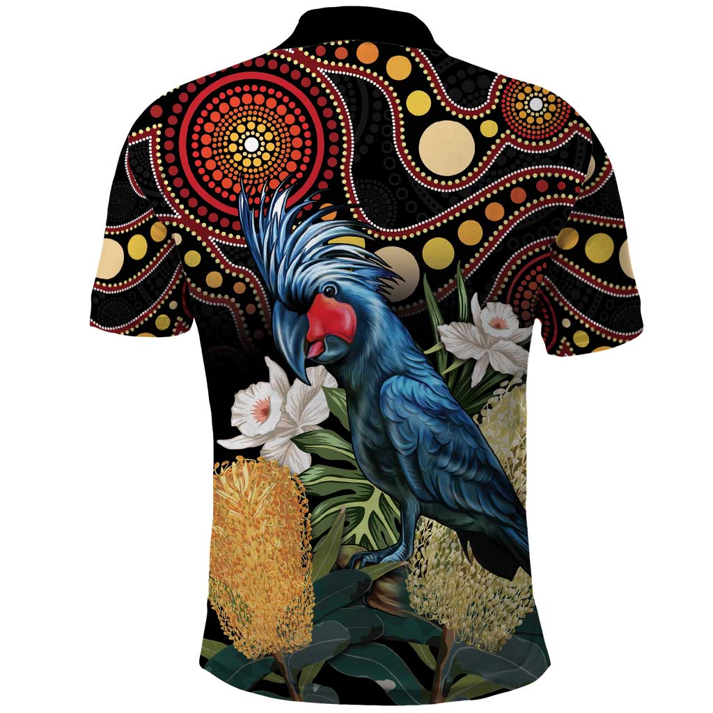 Australia Palm Cockatoo Polo Shirt Aussie Banksia - Aboriginal Pattern - Vibe Hoodie Shop