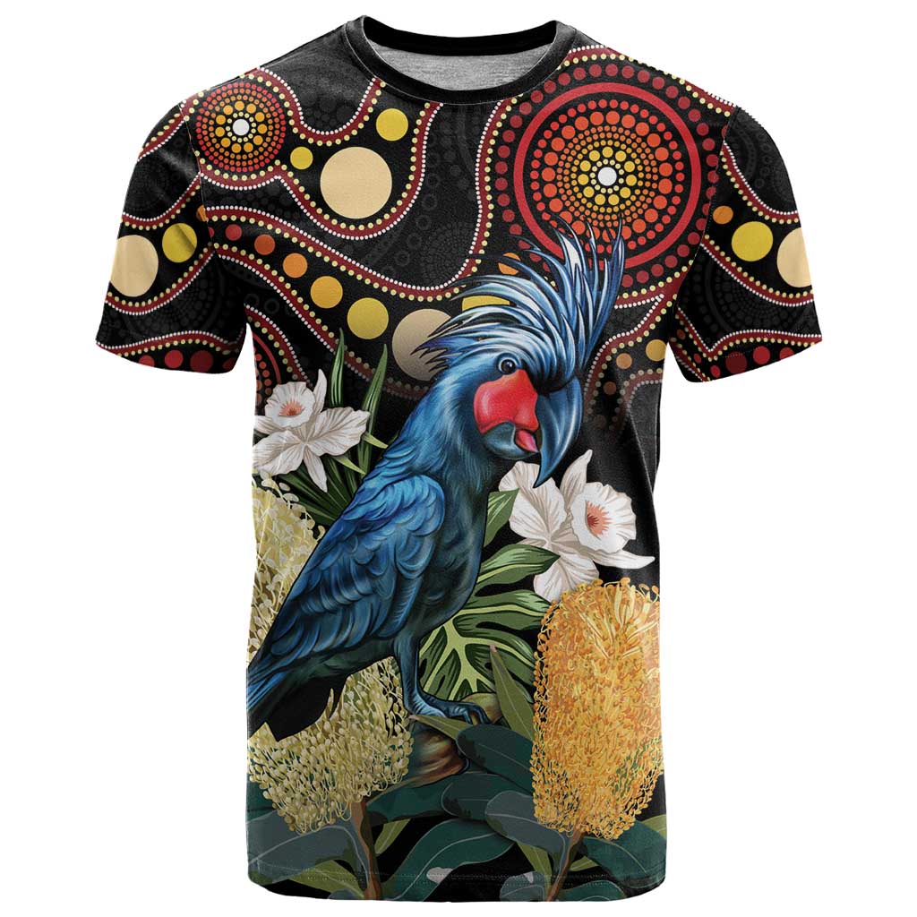 Australia Palm Cockatoo T Shirt Aussie Banksia - Aboriginal Pattern - Vibe Hoodie Shop