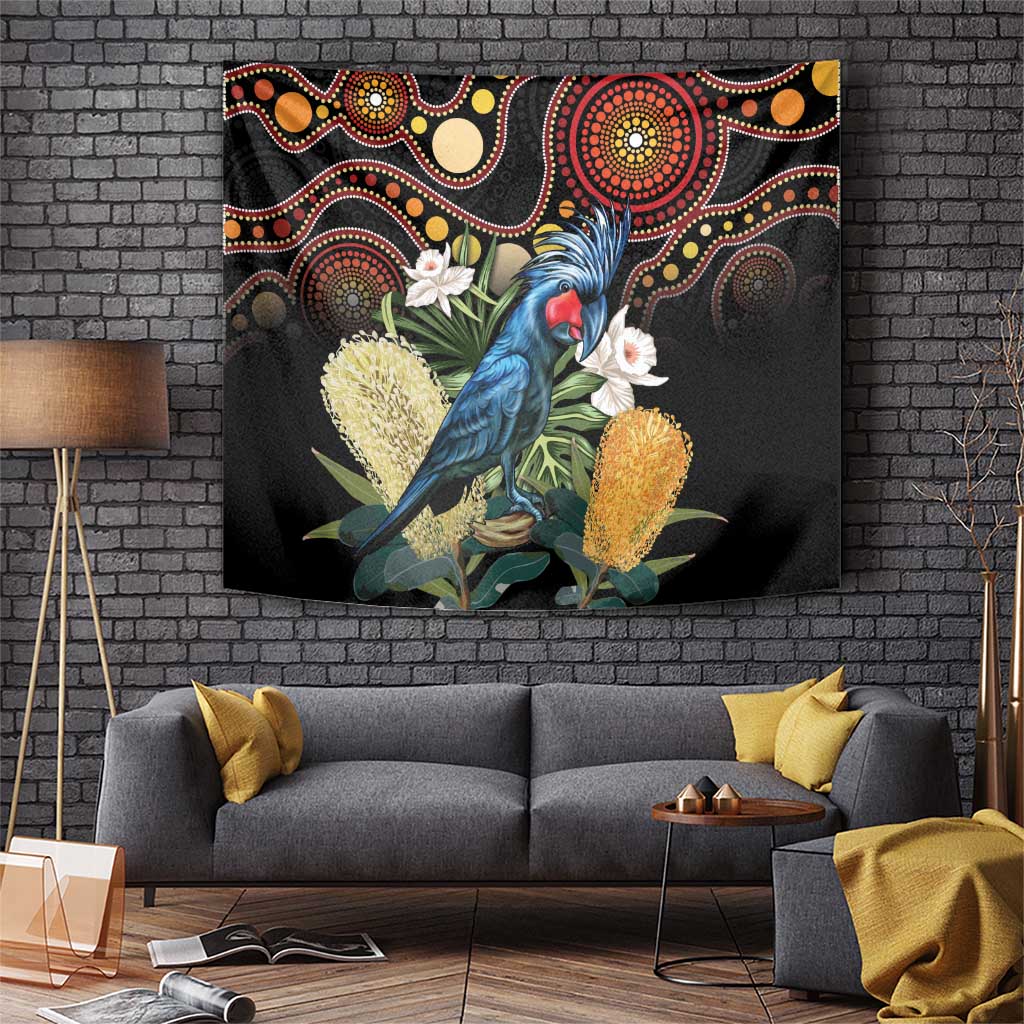 Australia Palm Cockatoo Tapestry Aussie Banksia - Aboriginal Pattern - Vibe Hoodie Shop