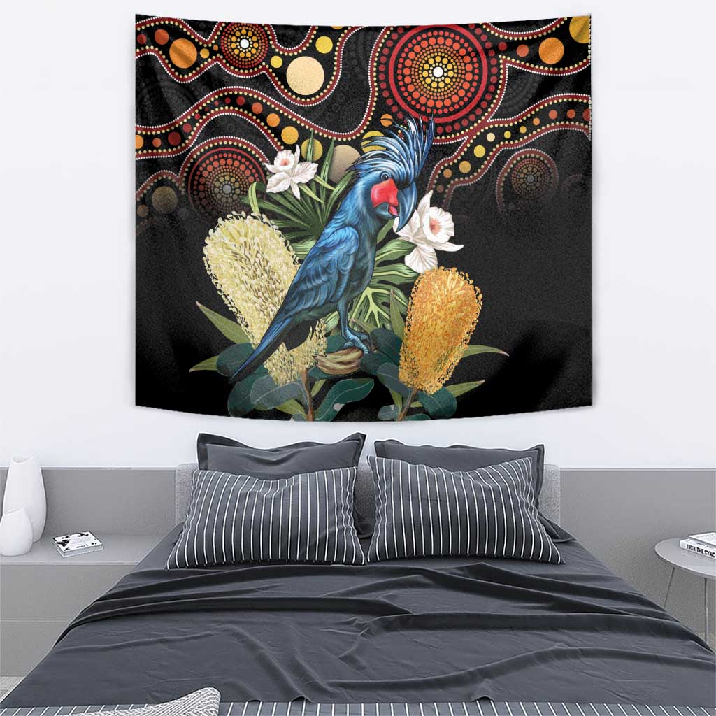 Australia Palm Cockatoo Tapestry Aussie Banksia - Aboriginal Pattern - Vibe Hoodie Shop