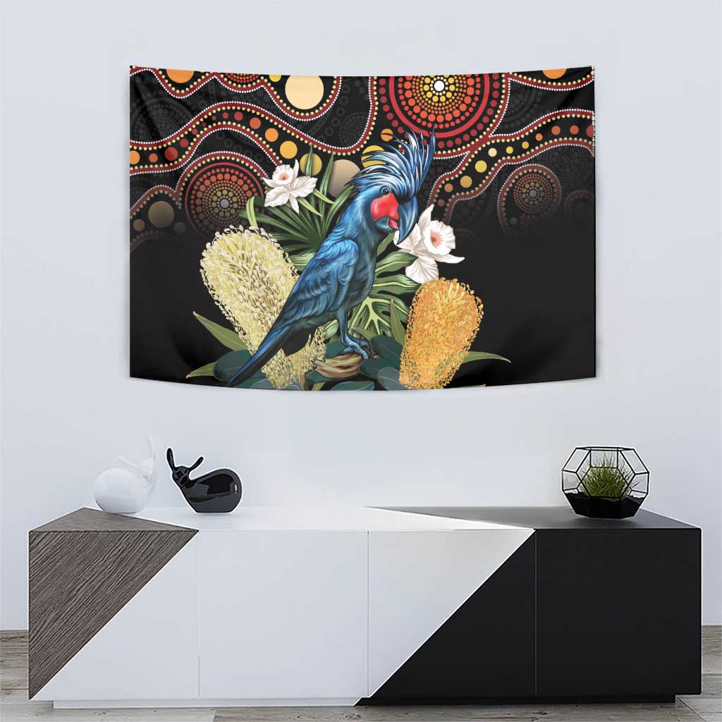 Australia Palm Cockatoo Tapestry Aussie Banksia - Aboriginal Pattern - Vibe Hoodie Shop