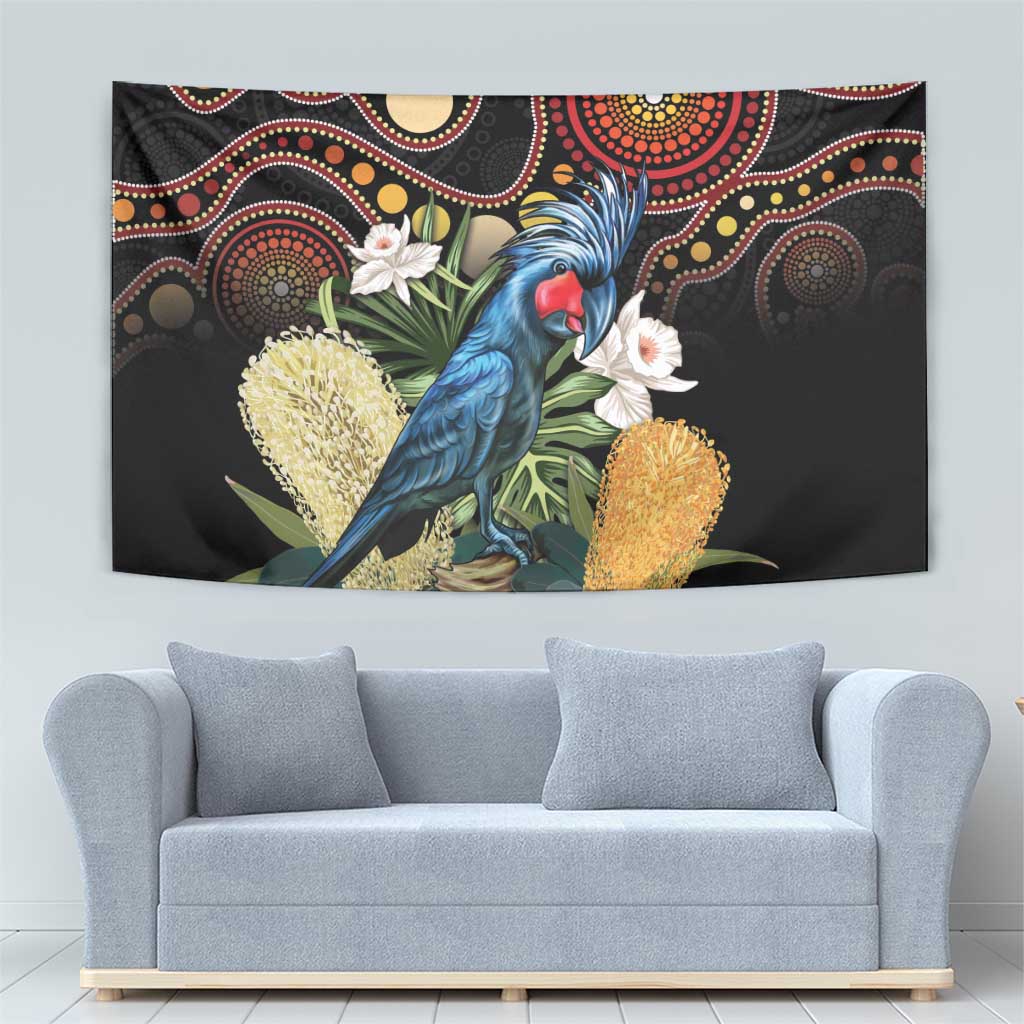 Australia Palm Cockatoo Tapestry Aussie Banksia - Aboriginal Pattern - Vibe Hoodie Shop