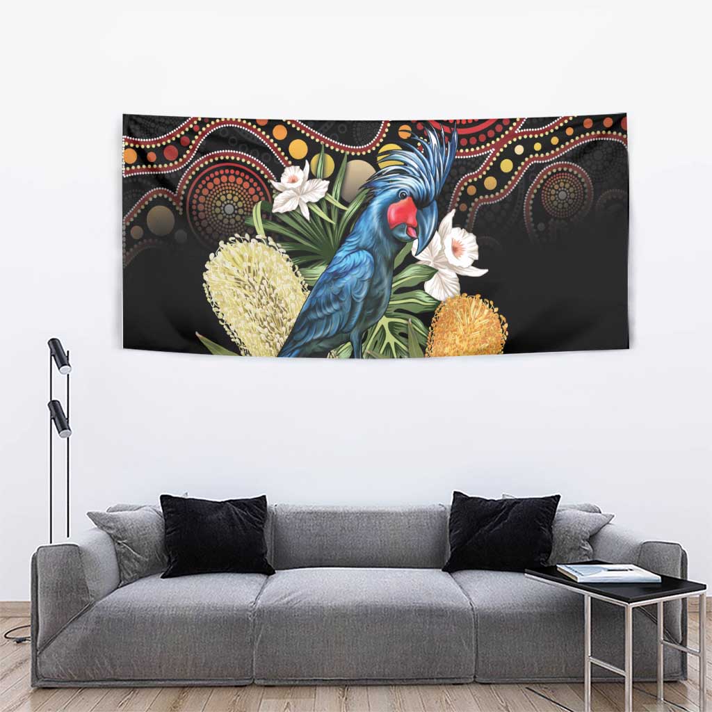 Australia Palm Cockatoo Tapestry Aussie Banksia - Aboriginal Pattern - Vibe Hoodie Shop