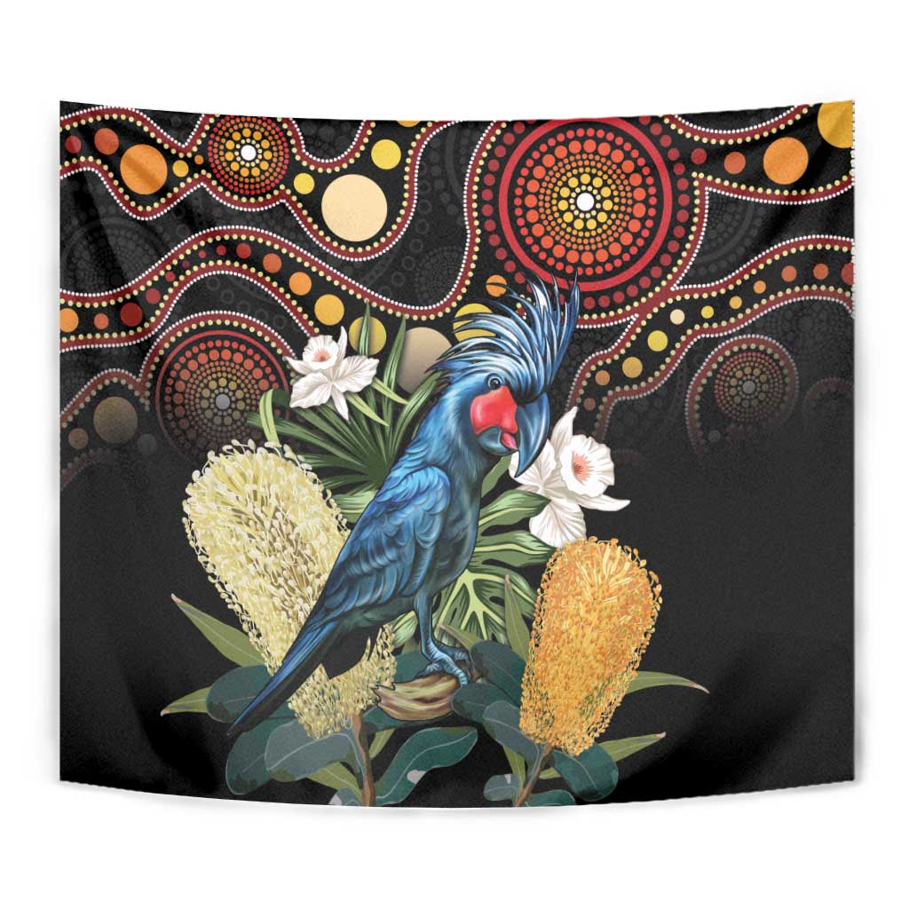 Australia Palm Cockatoo Tapestry Aussie Banksia - Aboriginal Pattern - Vibe Hoodie Shop