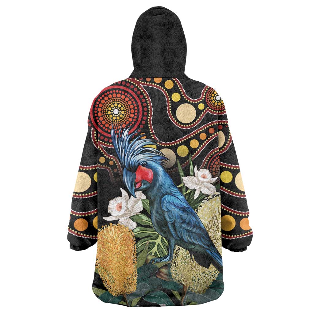 Australia Palm Cockatoo Wearable Blanket Hoodie Aussie Banksia - Aboriginal Pattern - Vibe Hoodie Shop