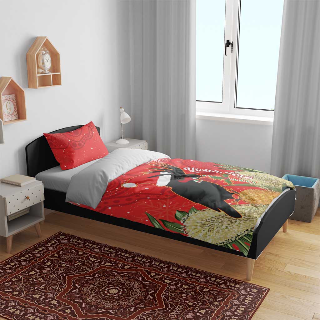 Personalised Palm Cockatoo Australia Christmas Bedding Set Merry Chrissie - Banksia Flowers - Vibe Hoodie Shop