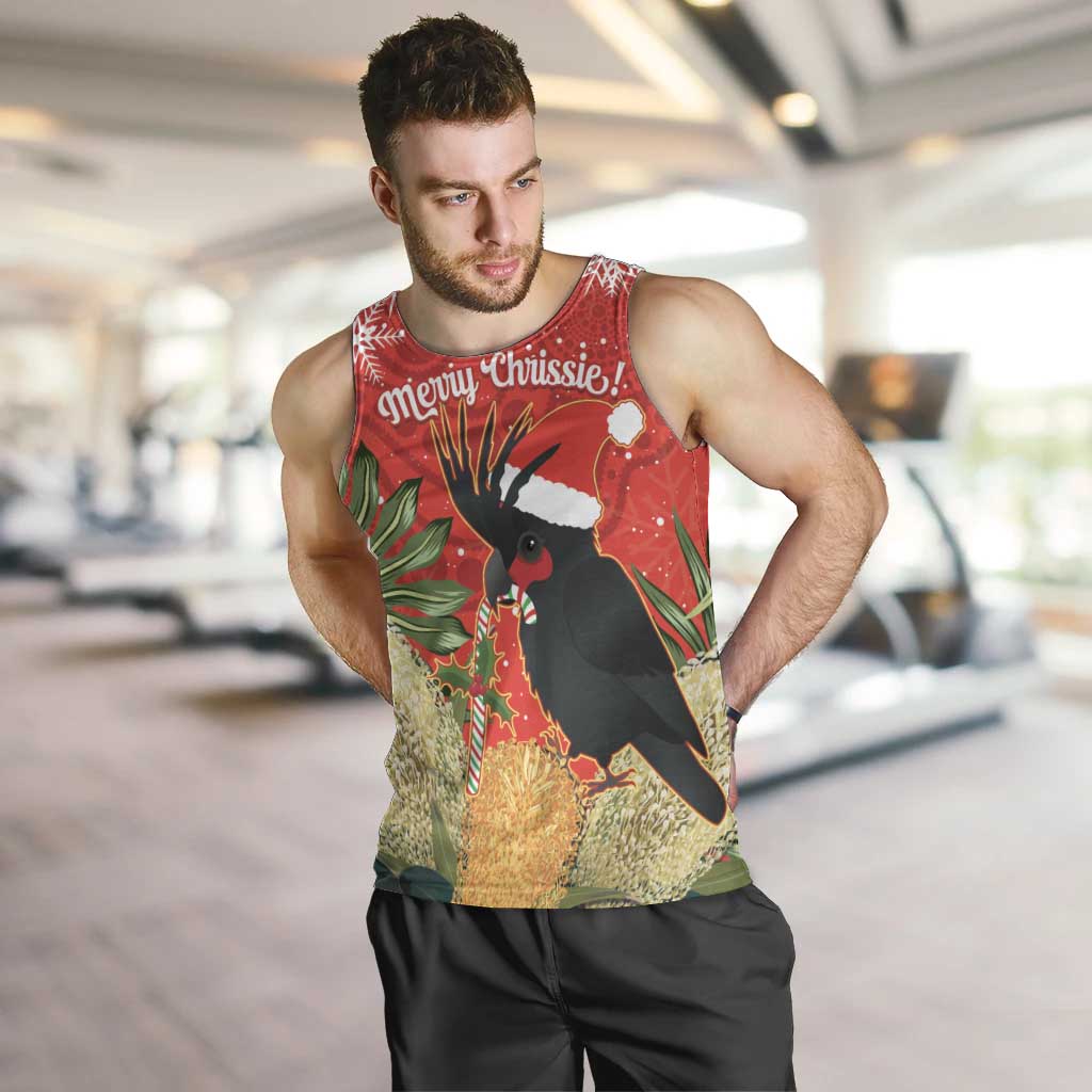 Personalised Palm Cockatoo Australia Christmas Men Tank Top Merry Chrissie - Banksia Flowers - Vibe Hoodie Shop