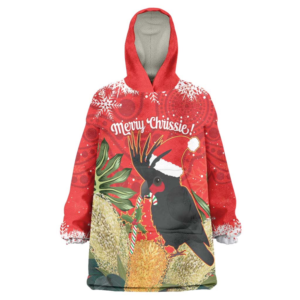 Personalised Palm Cockatoo Australia Christmas Wearable Blanket Hoodie Merry Chrissie - Banksia Flowers - Vibe Hoodie Shop