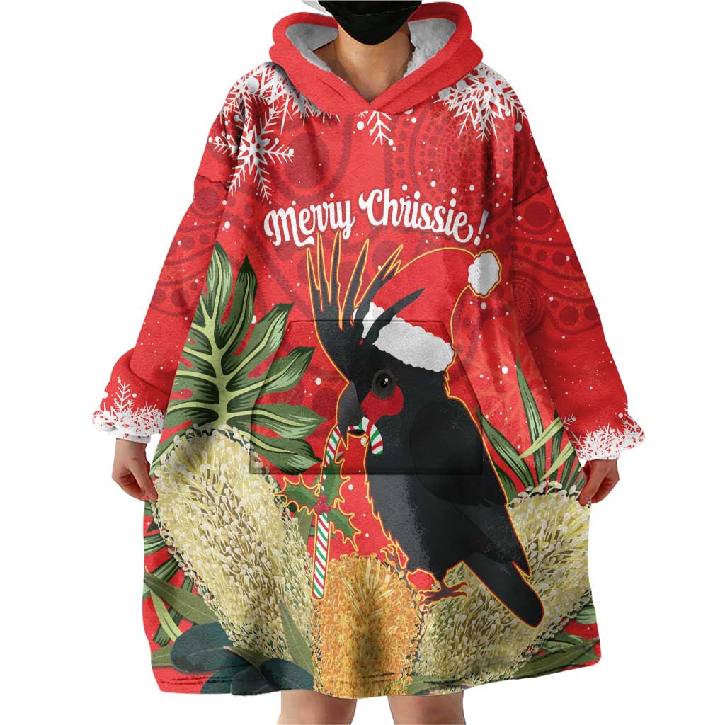 Personalised Palm Cockatoo Australia Christmas Wearable Blanket Hoodie Merry Chrissie - Banksia Flowers - Vibe Hoodie Shop