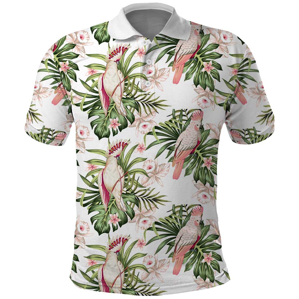 Australia Pink Cockatoo Polo Shirt Aussie Orchids - Seamless Pattern - Vibe Hoodie Shop