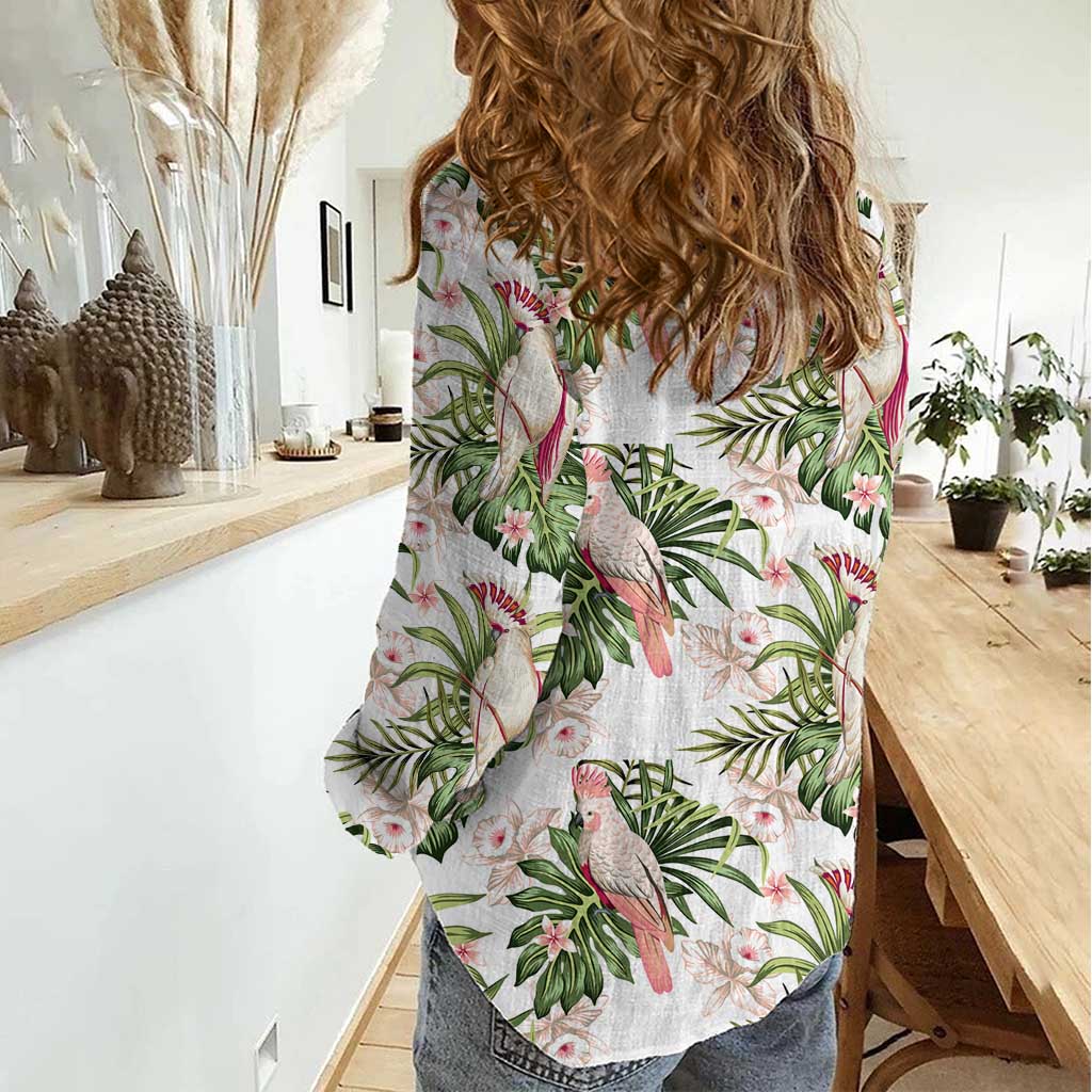 Australia Pink Cockatoo Women Casual Shirt Aussie Orchids - Seamless Pattern - Vibe Hoodie Shop