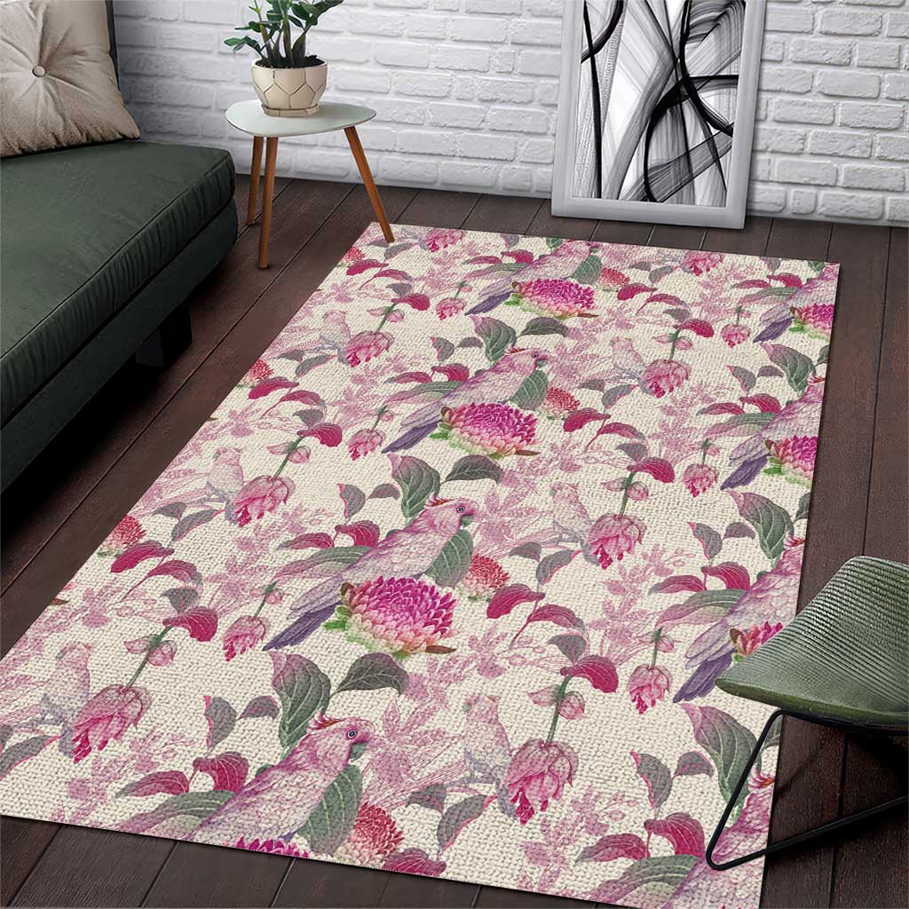 Pink Cockatoo Australia Area Rug Tropical Flowers - Seamless Pattern - Vibe Hoodie Shop