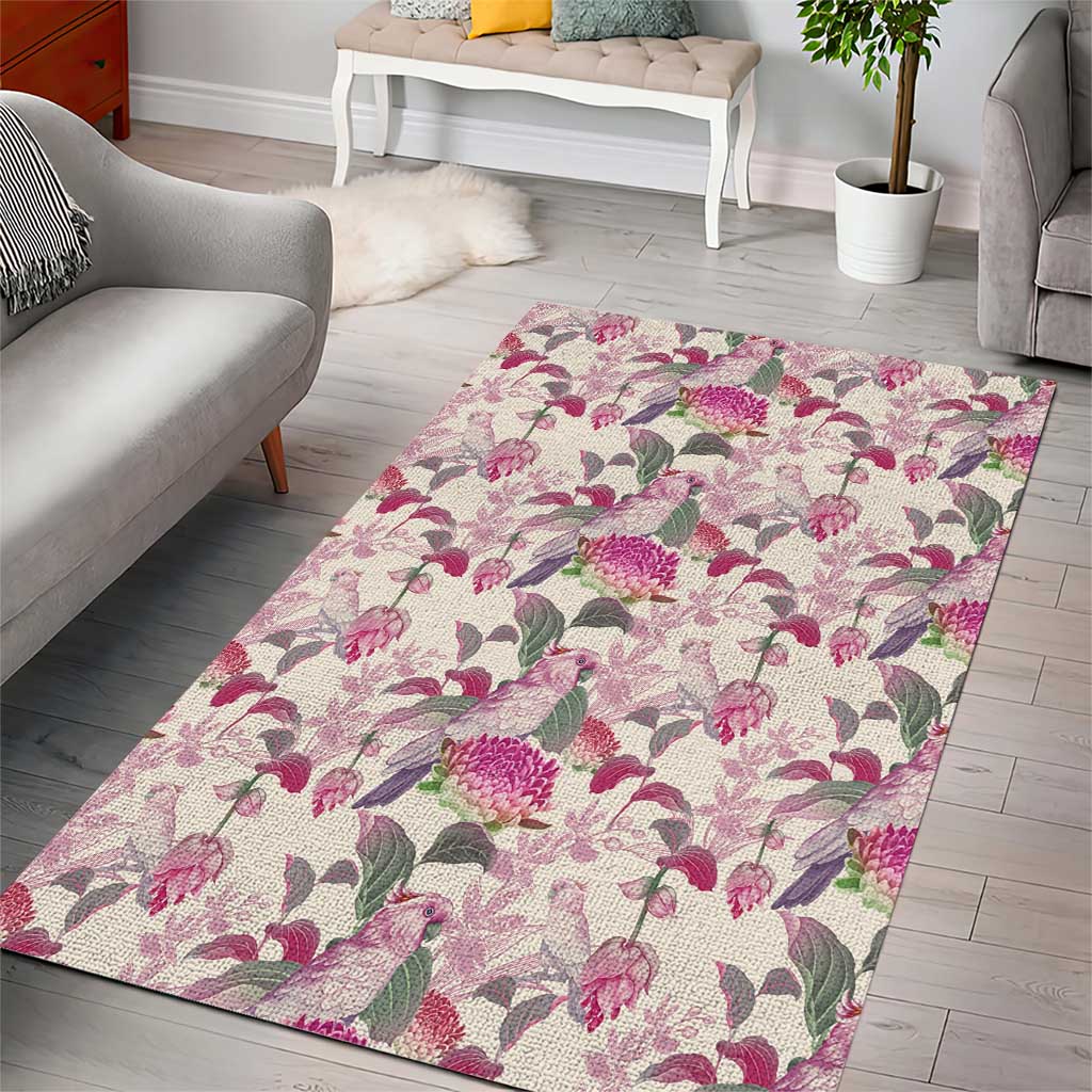 Pink Cockatoo Australia Area Rug Tropical Flowers - Seamless Pattern - Vibe Hoodie Shop