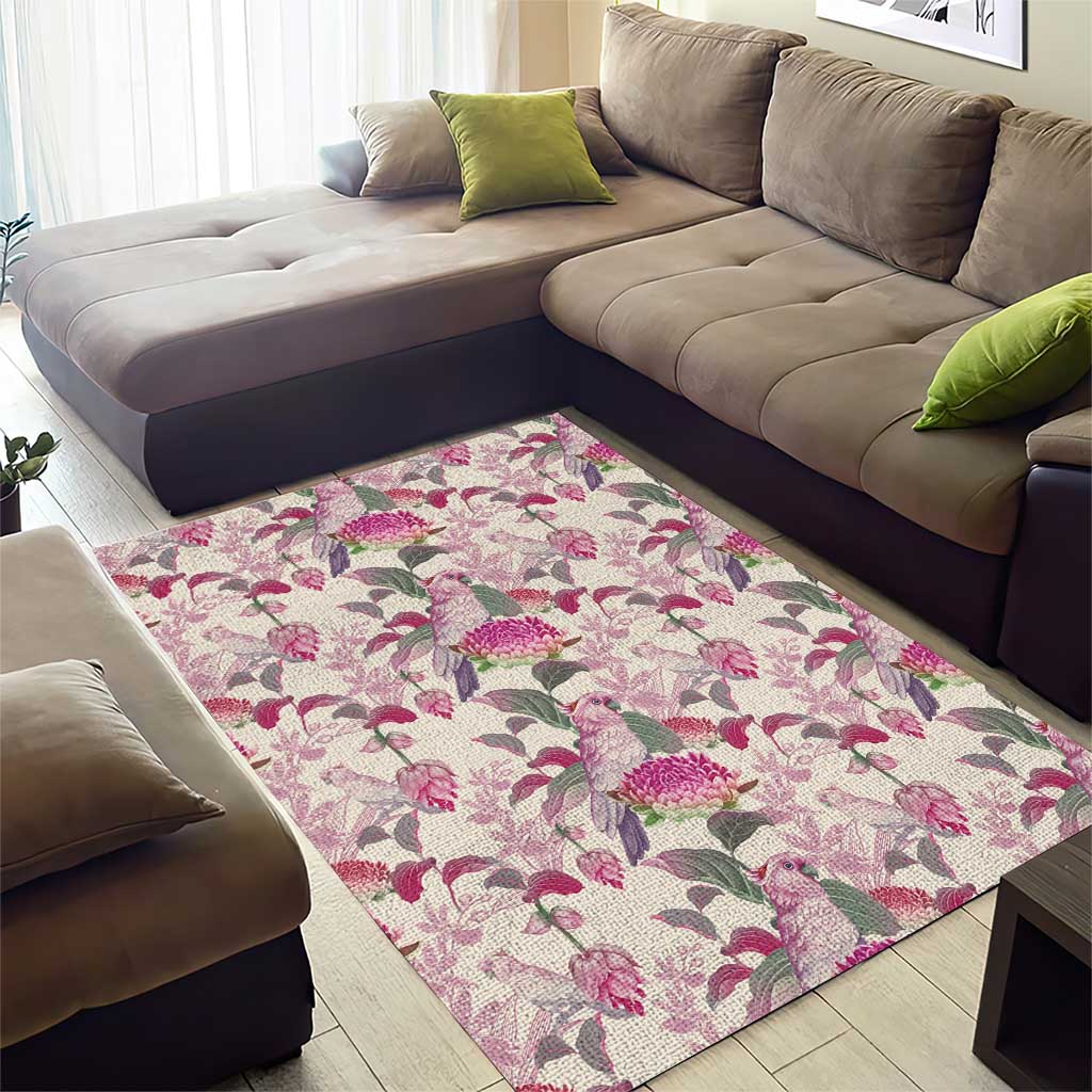 Pink Cockatoo Australia Area Rug Tropical Flowers - Seamless Pattern - Vibe Hoodie Shop