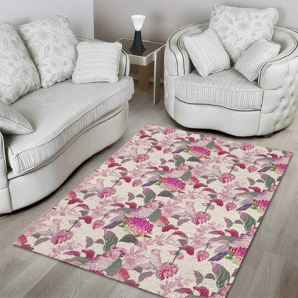 Pink Cockatoo Australia Area Rug Tropical Flowers - Seamless Pattern - Vibe Hoodie Shop