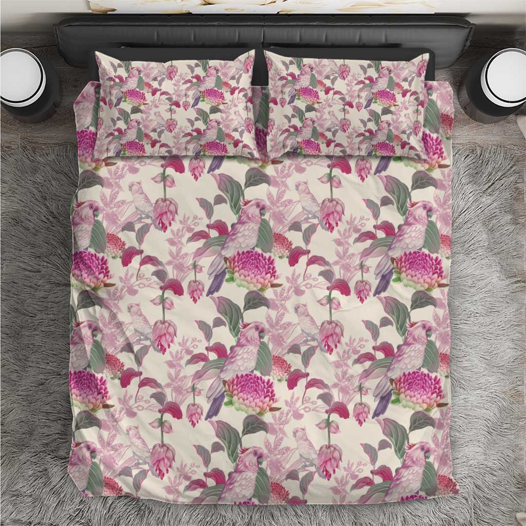 Pink Cockatoo Australia Bedding Set Tropical Flowers - Seamless Pattern - Vibe Hoodie Shop