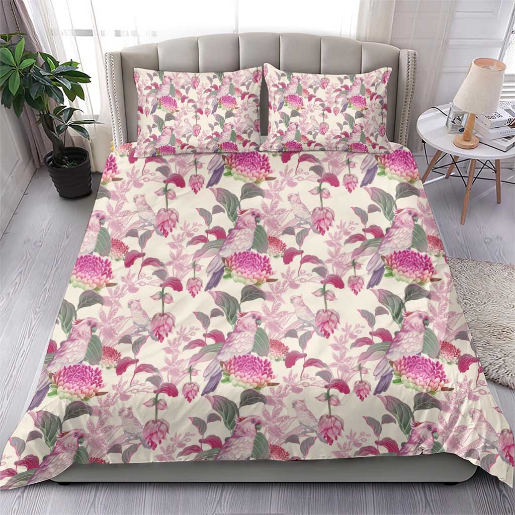 Pink Cockatoo Australia Bedding Set Tropical Flowers - Seamless Pattern - Vibe Hoodie Shop