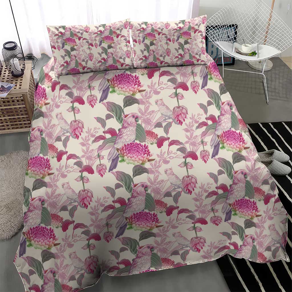 Pink Cockatoo Australia Bedding Set Tropical Flowers - Seamless Pattern - Vibe Hoodie Shop
