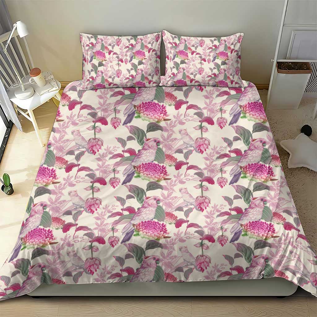 Pink Cockatoo Australia Bedding Set Tropical Flowers - Seamless Pattern - Vibe Hoodie Shop