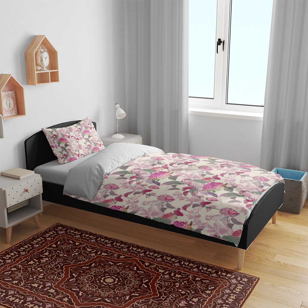 Pink Cockatoo Australia Bedding Set Tropical Flowers - Seamless Pattern - Vibe Hoodie Shop