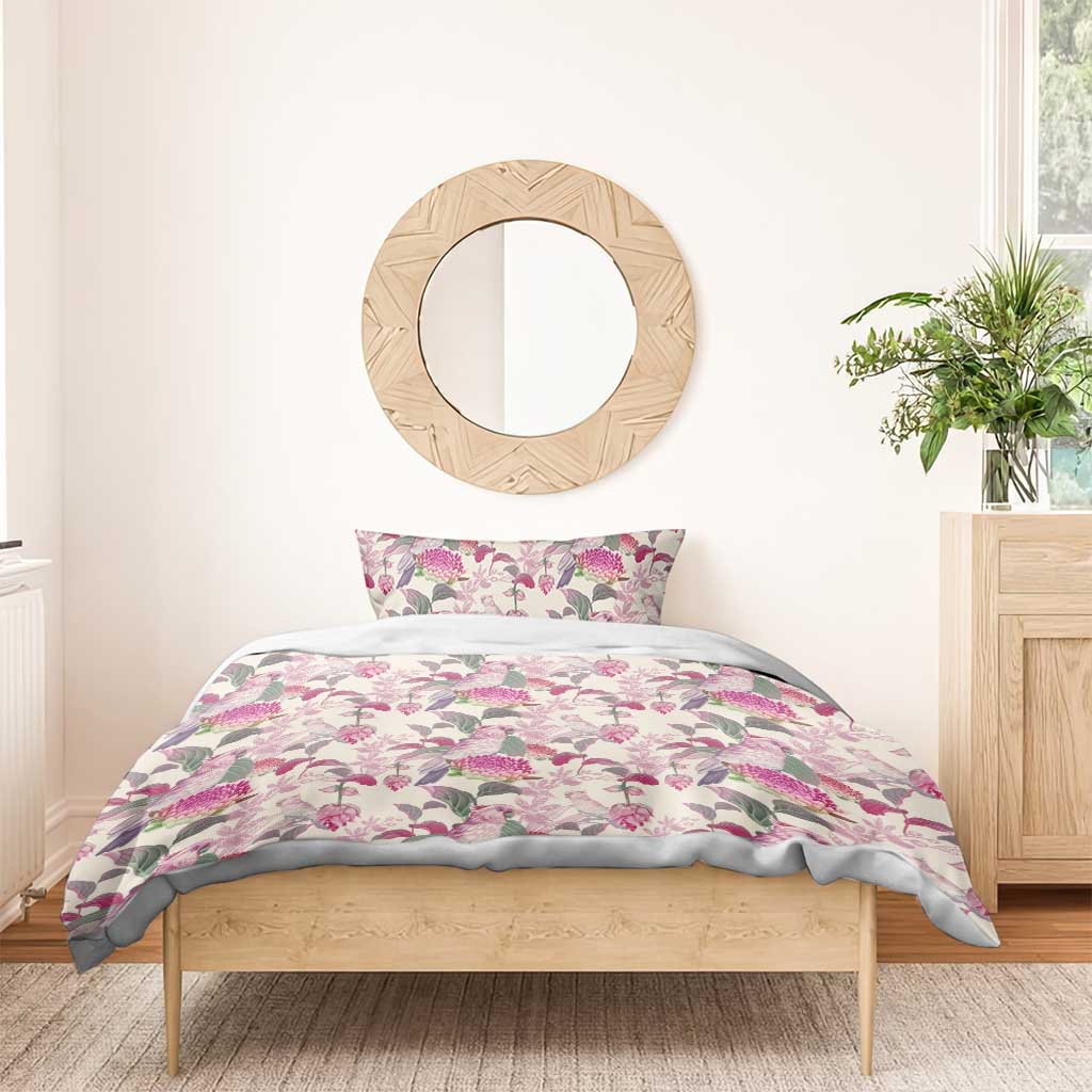 Pink Cockatoo Australia Bedding Set Tropical Flowers - Seamless Pattern - Vibe Hoodie Shop