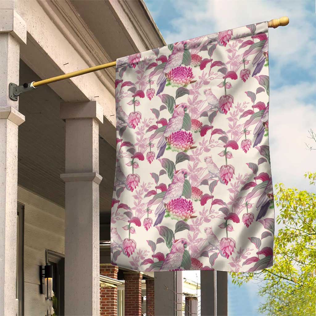 Pink Cockatoo Australia Garden Flag Tropical Flowers - Seamless Pattern - Vibe Hoodie Shop