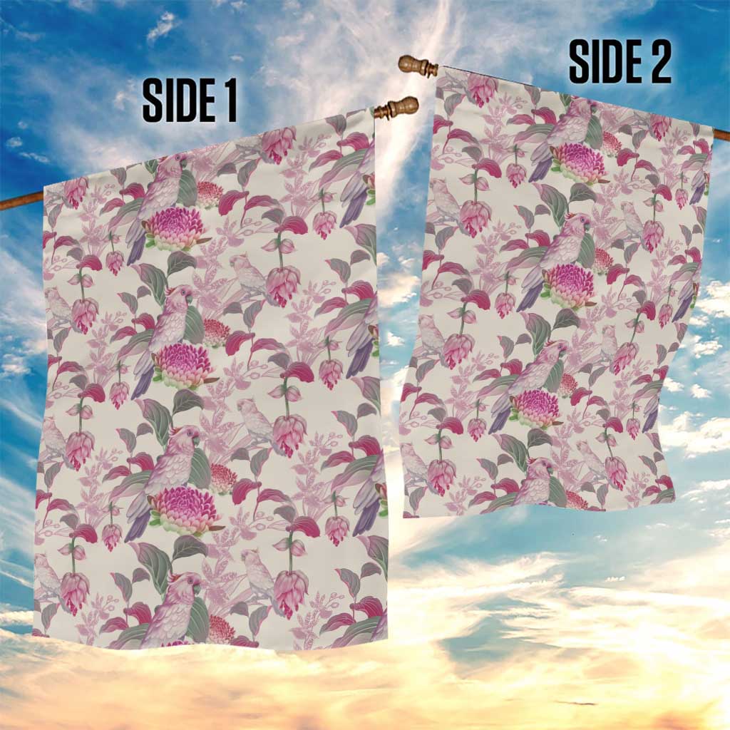 Pink Cockatoo Australia Garden Flag Tropical Flowers - Seamless Pattern - Vibe Hoodie Shop