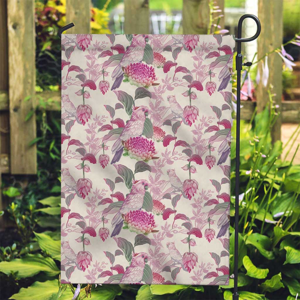 Pink Cockatoo Australia Garden Flag Tropical Flowers - Seamless Pattern - Vibe Hoodie Shop