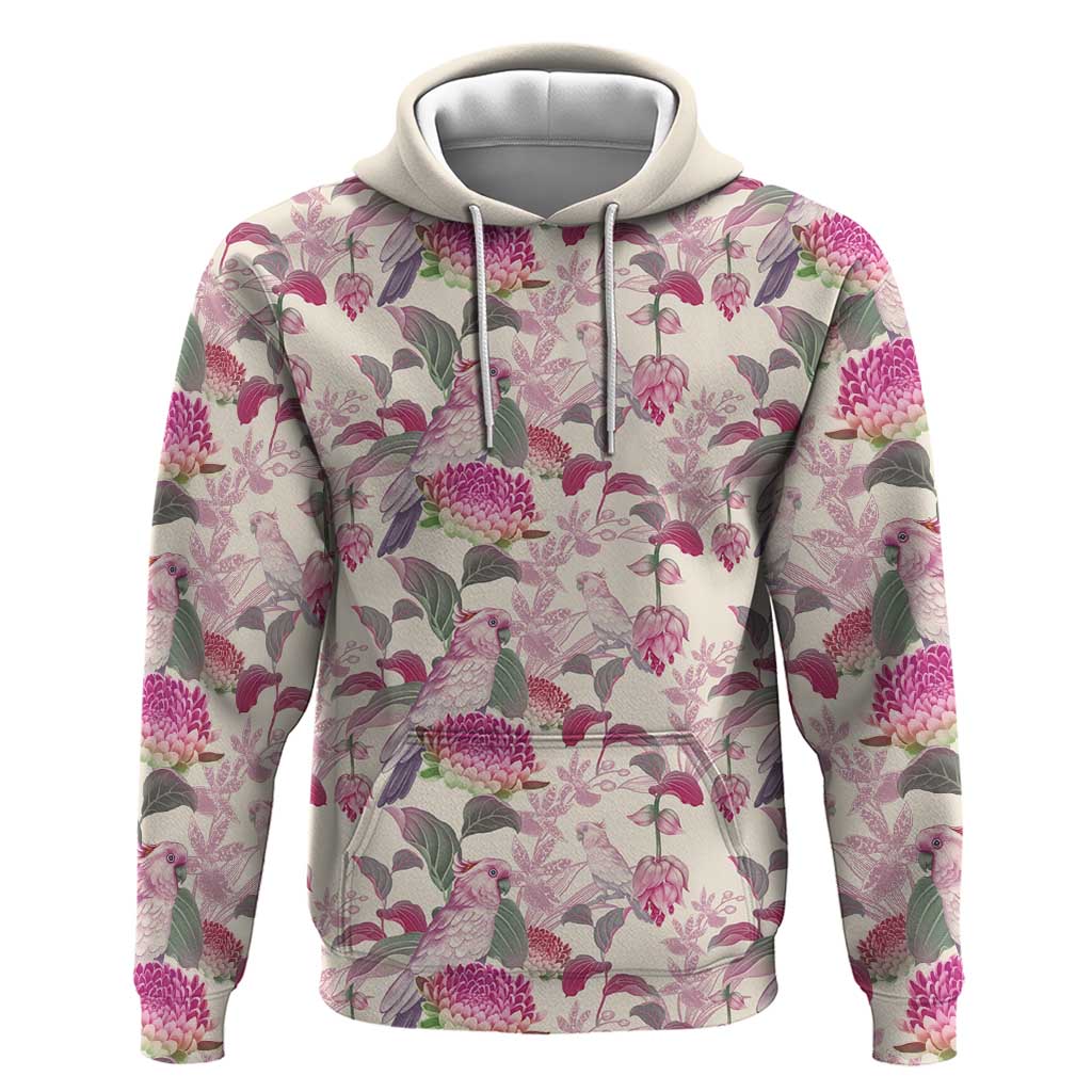 Pink Cockatoo Australia Hoodie Tropical Flowers - Seamless Pattern - Vibe Hoodie Shop