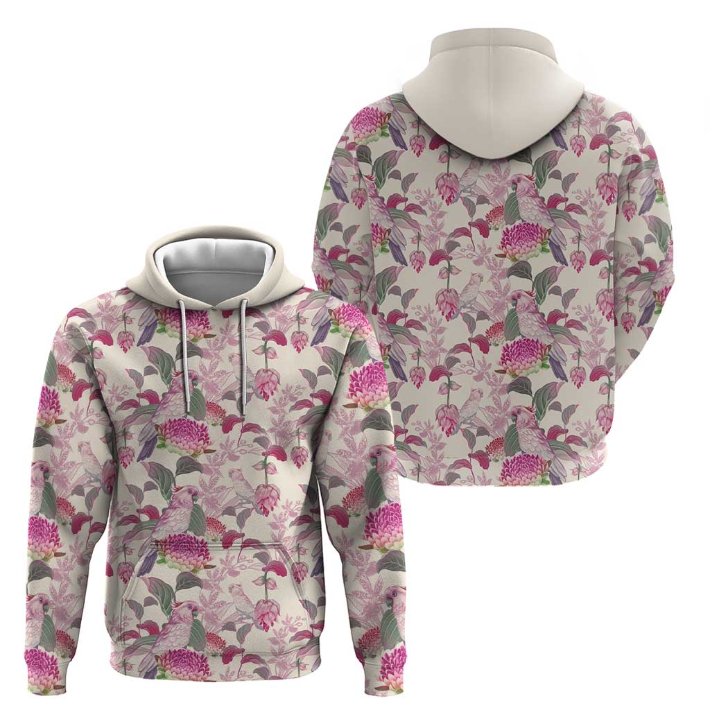 Pink Cockatoo Australia Hoodie Tropical Flowers - Seamless Pattern - Vibe Hoodie Shop