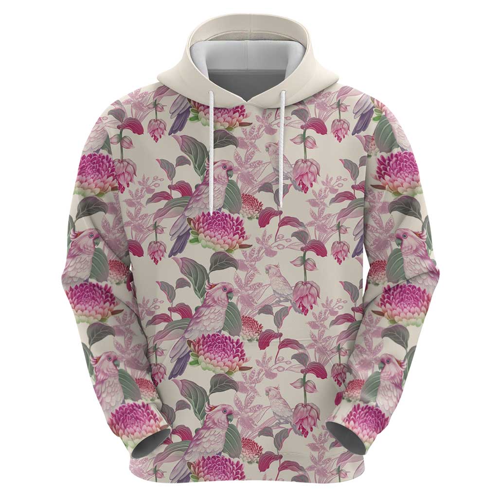 Pink Cockatoo Australia Hoodie Tropical Flowers - Seamless Pattern - Vibe Hoodie Shop