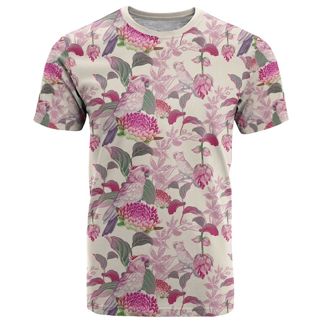 Pink Cockatoo Australia T Shirt Tropical Flowers - Seamless Pattern - Vibe Hoodie Shop