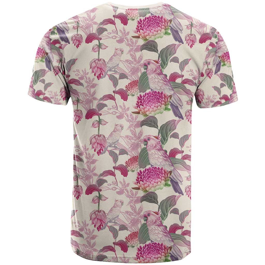 Pink Cockatoo Australia T Shirt Tropical Flowers - Seamless Pattern - Vibe Hoodie Shop