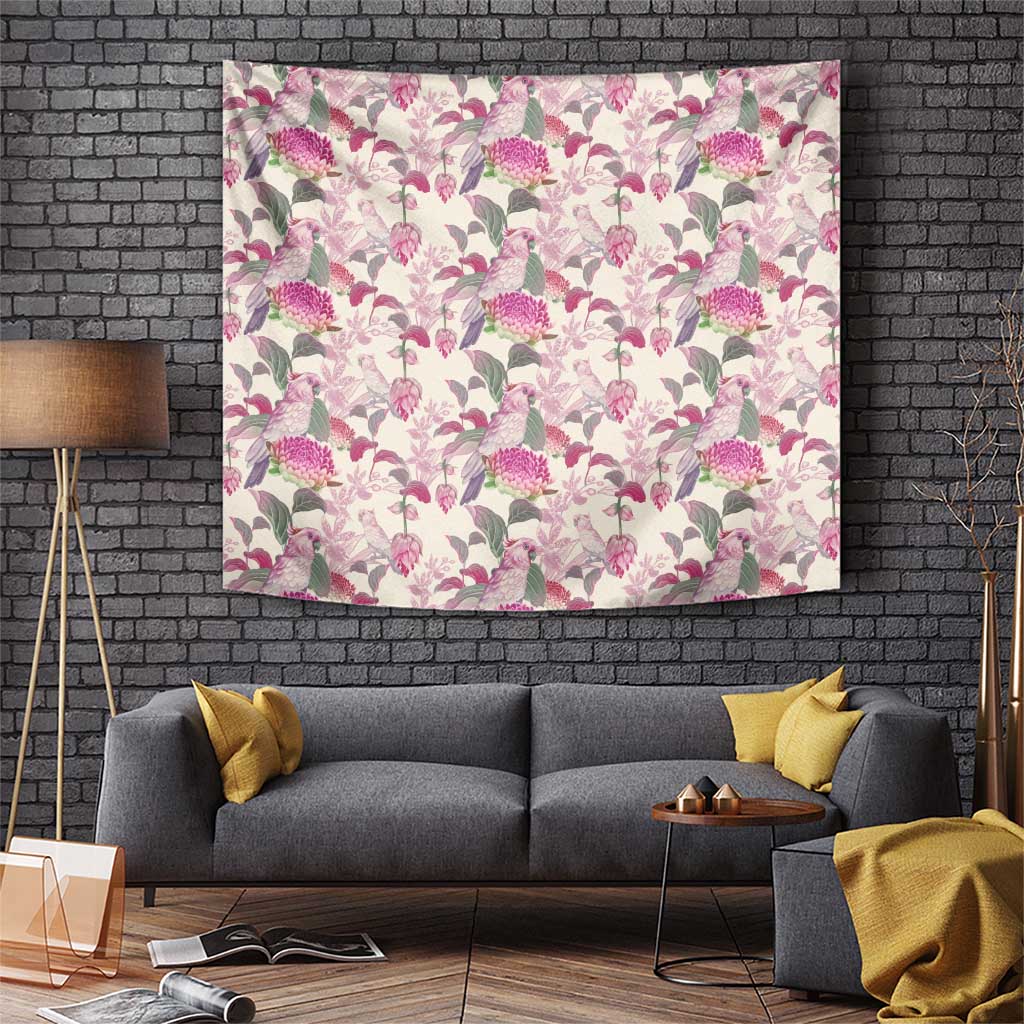 Pink Cockatoo Australia Tapestry Tropical Flowers - Seamless Pattern - Vibe Hoodie Shop