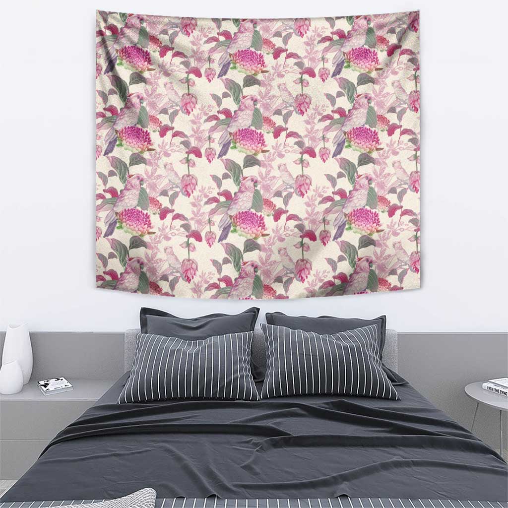 Pink Cockatoo Australia Tapestry Tropical Flowers - Seamless Pattern - Vibe Hoodie Shop