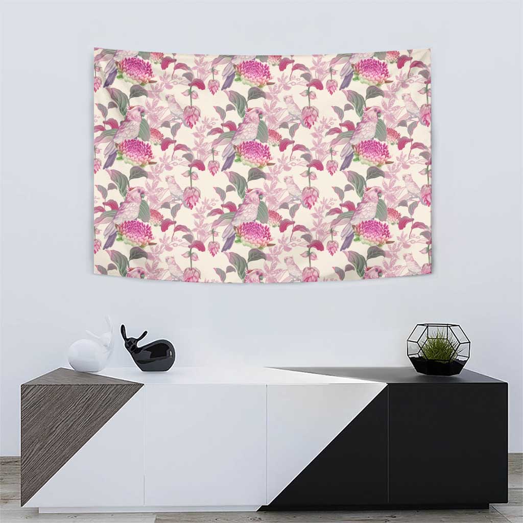 Pink Cockatoo Australia Tapestry Tropical Flowers - Seamless Pattern - Vibe Hoodie Shop