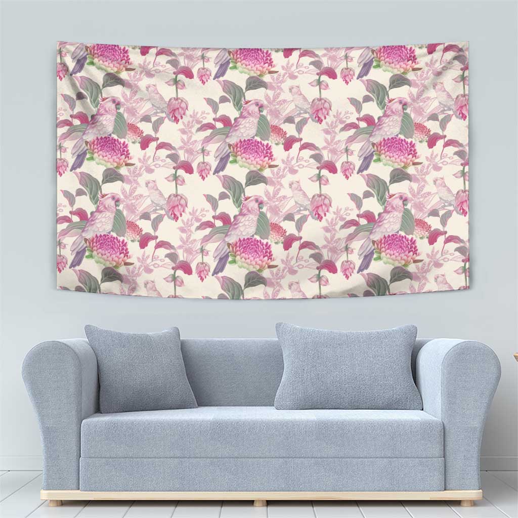 Pink Cockatoo Australia Tapestry Tropical Flowers - Seamless Pattern - Vibe Hoodie Shop