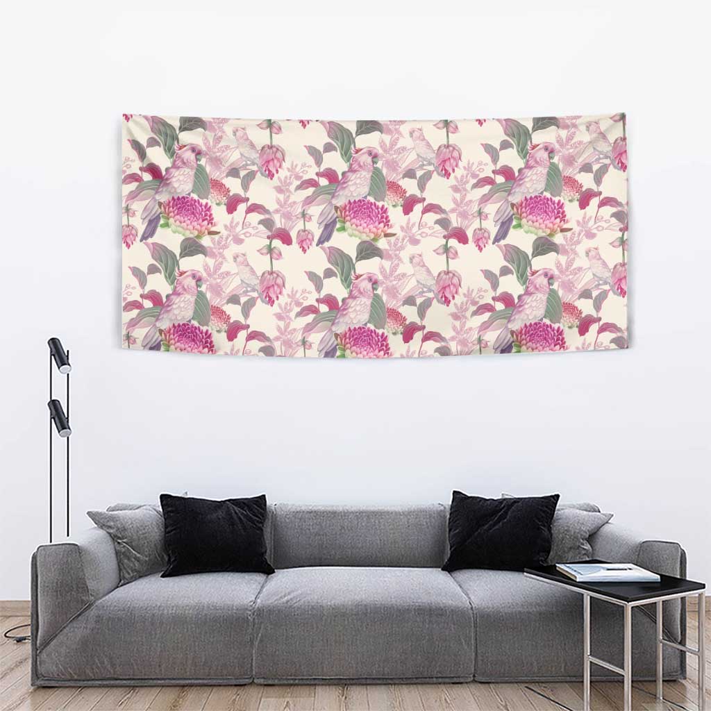 Pink Cockatoo Australia Tapestry Tropical Flowers - Seamless Pattern - Vibe Hoodie Shop