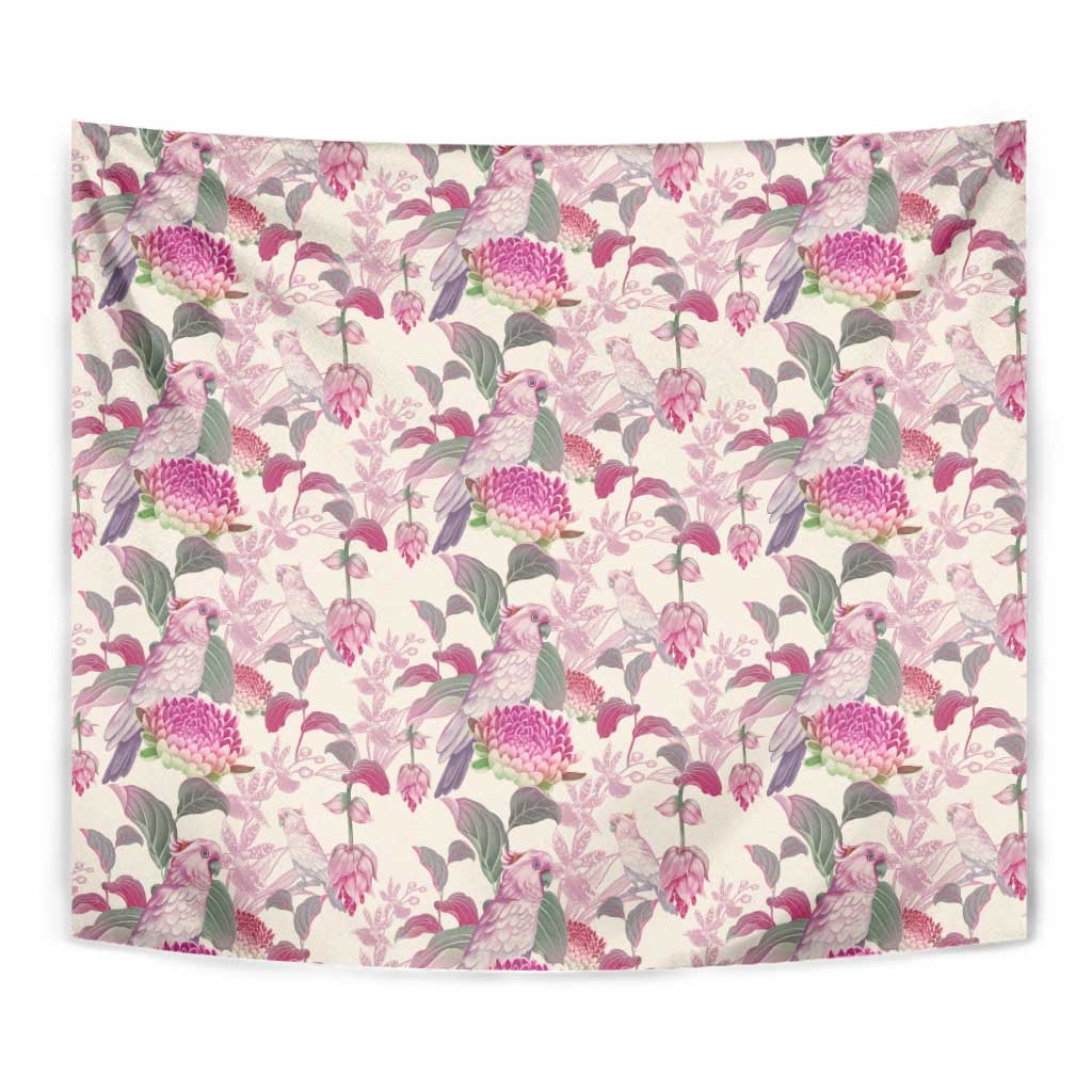 Pink Cockatoo Australia Tapestry Tropical Flowers - Seamless Pattern - Vibe Hoodie Shop