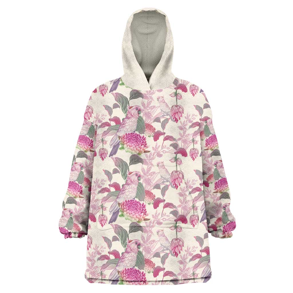 Pink Cockatoo Australia Wearable Blanket Hoodie Tropical Flowers - Seamless Pattern - Vibe Hoodie Shop