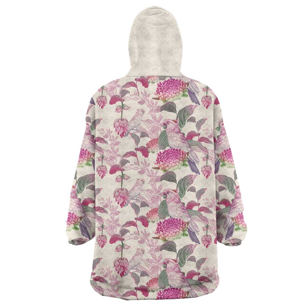 Pink Cockatoo Australia Wearable Blanket Hoodie Tropical Flowers - Seamless Pattern - Vibe Hoodie Shop